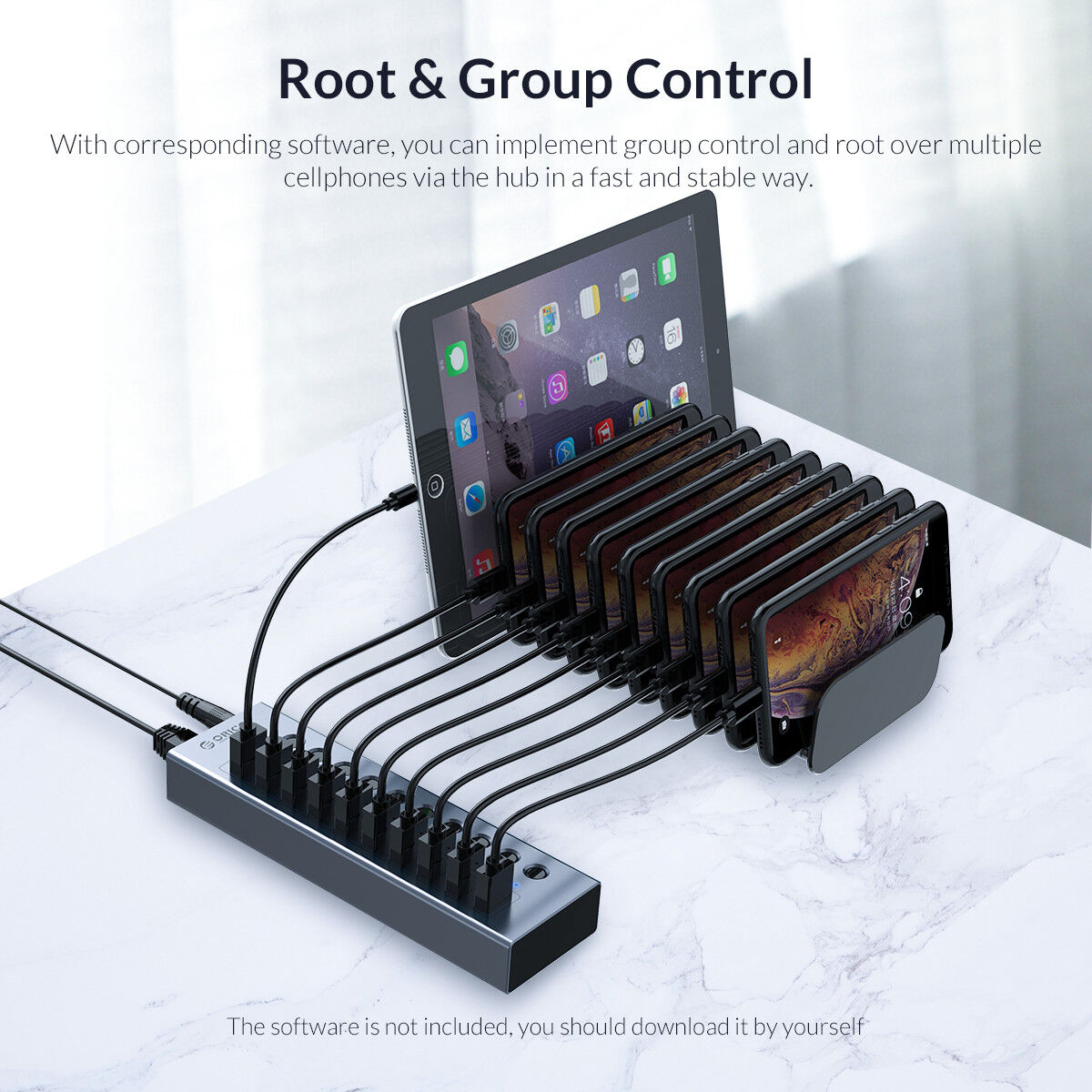 ORICO USB Hub 3.0 Powered 7 Ports USB Data Hub with 12V2A Power Adapter, Individual Power Switches, and LEDs, USB Extension for iM