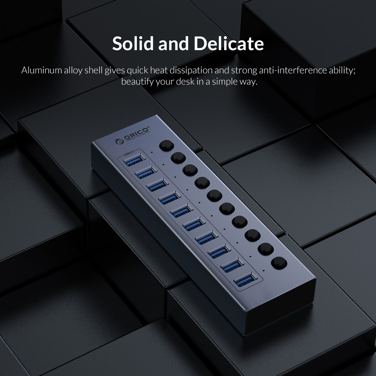 ORICO USB Hub 3.0 Powered 7 Ports USB Data Hub with 12V2A Power Adapter, Individual Power Switches, and LEDs, USB Extension for iM