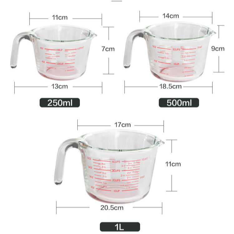 Buy Wholesale China 3 Piece Glass Measuring Cup Set, Includes 1-cup, 2 ...