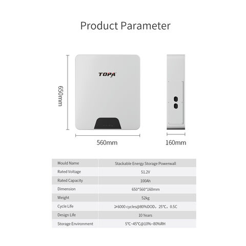 Système de Stockage d'Énergie Solaire TOPA 5KWh 51.2V 100Ah Batterie LiFePO4 6000 Cycles Source d'Alimentation Lithium-ion