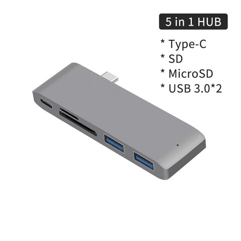 HUB USB Tipo C 5 EN 1 a USB 3.0 con Carga PD, Lector de Tarjetas TF SD y Divisor USB para MacBook Air y Laptops - Docking Station