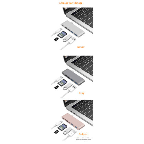 HUB USB Tipo C 5 EN 1 a USB 3.0 con Carga PD, Lector de Tarjetas TF SD y Divisor USB para MacBook Air y Laptops - Docking Station