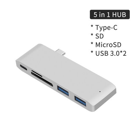 HUB USB Tipo C 5 EN 1 a USB 3.0 con Carga PD, Lector de Tarjetas TF SD y Divisor USB para MacBook Air y Laptops - Docking Station
