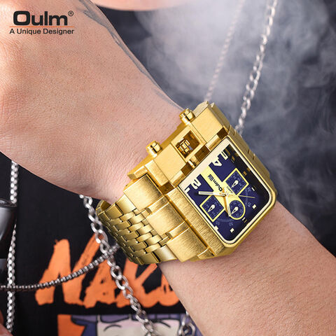 Bulk Buy China Wholesale Oulm 3364 Gold Large Dial Men s Quartz Watches Stainless Steel Band Calendar Luxury Square Wristwatches Relojes 10.96 from Yiwu Jumai Trade Co. Ltd. Globalsources