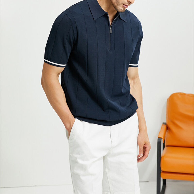 British Style Summer Lapel Short Sleeve Knitted Polo Shirt Men