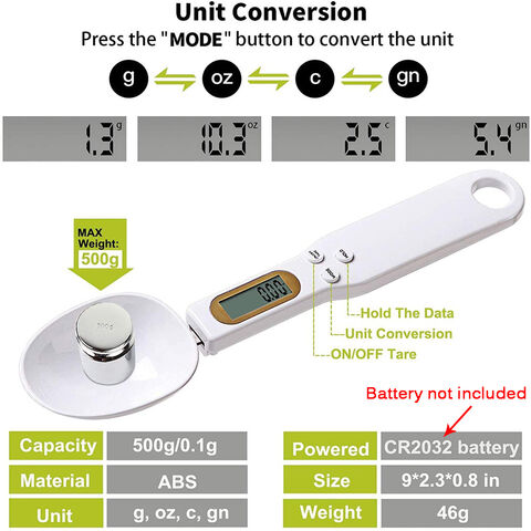 Colher Medidora Eletrônica de Cozinha para Alimentos, Balança Digital LCD para Cozinha