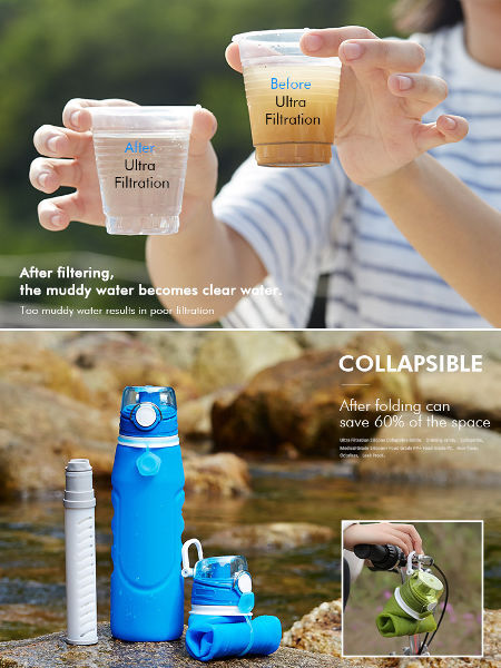 Buy Wholesale China Drinking Collapsible Silicone Bpa Free Travel Carbon Filter  Water Bottle Ultra Filtration Water & Silicone Filtered Water Bottle at USD  8.38