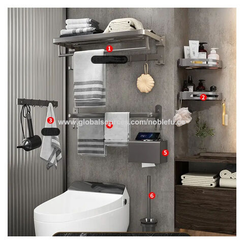 Bath Towel Holder Set, Bathroom Storage Tripod, Toilet Brush, Hair
