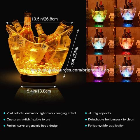 Cubiteras LED de 5L, Plástico PS+ABS transparente, Colores RGB cambiantes, para fiestas, bares, hogar, KTV y clubes