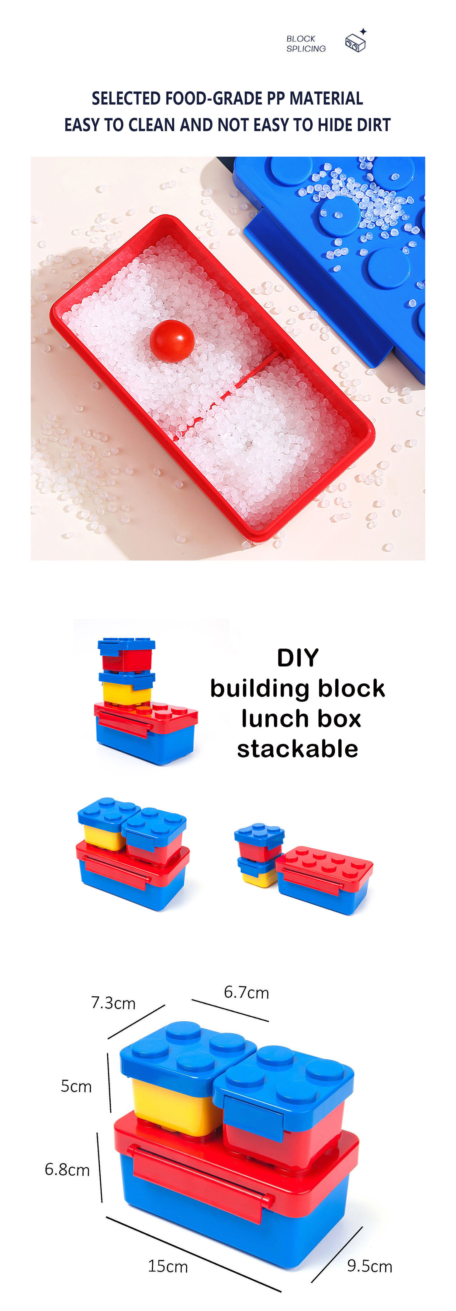 Colorful Blocks Splicing Lunch Box Portable Sealed Children