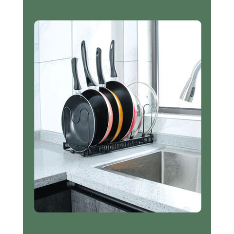 Porte-casseroles Support en Acier Inoxydable rangement cuisine avec 10  Compartiments Réglables Parfaite pour Les Ustensiles de Cuisines Poêles,  Casseroles, Couvercles (Noir)