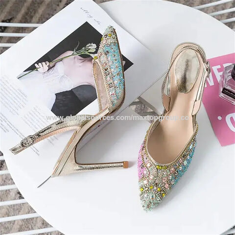 Women's Low-cut High Heel Shoes With Rhinestone Decoration In