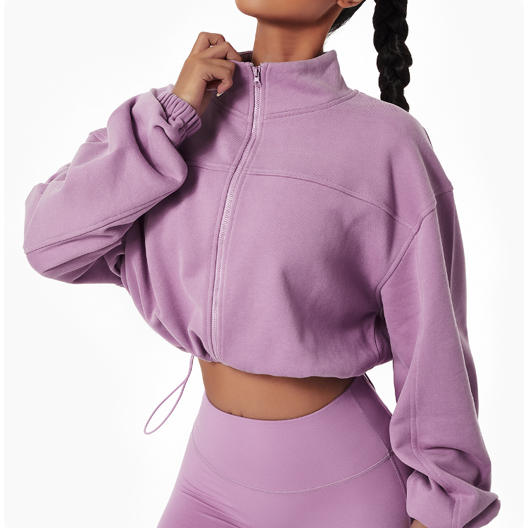 Bulk Buy China Wholesale Active Wear Cotton Polyester Blend French Terry  Zipper Up Sports Jacket Long Sleeve Women Sexy Yoga Crop Top Hoodie $9.9  from Nanchang Kingshine Garment Limited