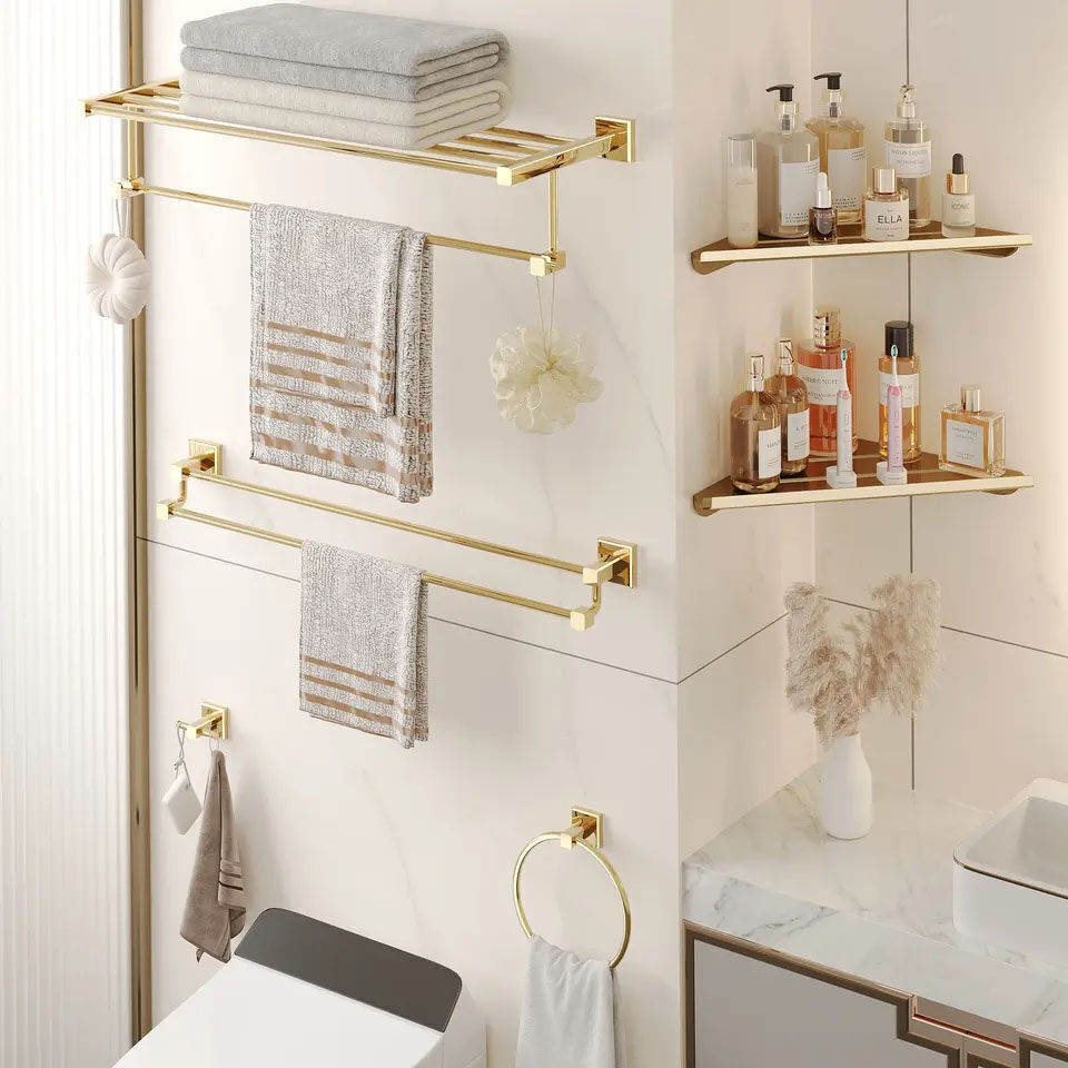 Buy Wholesale China Complete Luxury Bathroom Design Wall Mount Gold Brass Bathroom  Accessories Set & Luxury Bathroom Accessories at USD 1