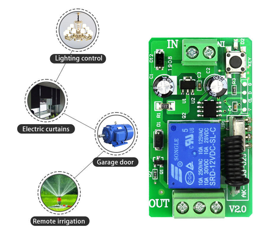 Rf Wireless Remote Controller Switch Dc12v 1 Ch Motor Lighting Control ...