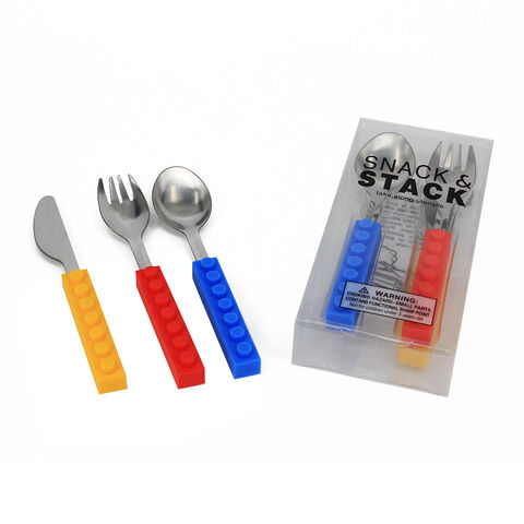 Kids' Spoon Fork Knife Interlocking Brick Utensil Set for Children