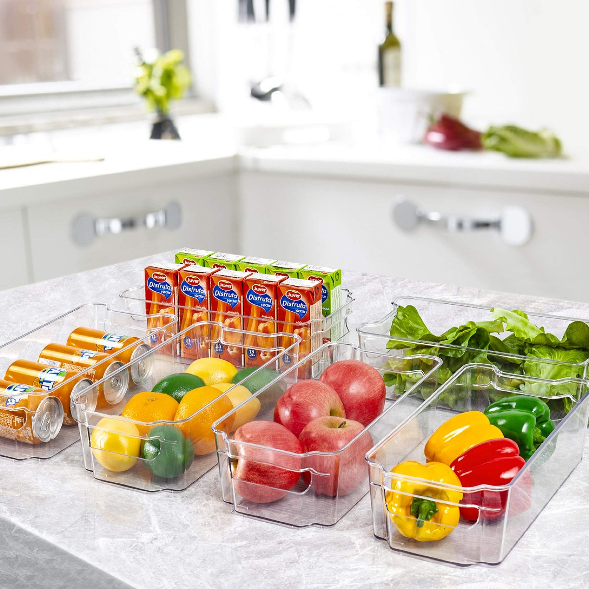 Organização e armazenamento de despensa, caixas organizadoras de geladeira  – transparente, organização e armazenamento de cozinha com divisórias  (pacote com 2)