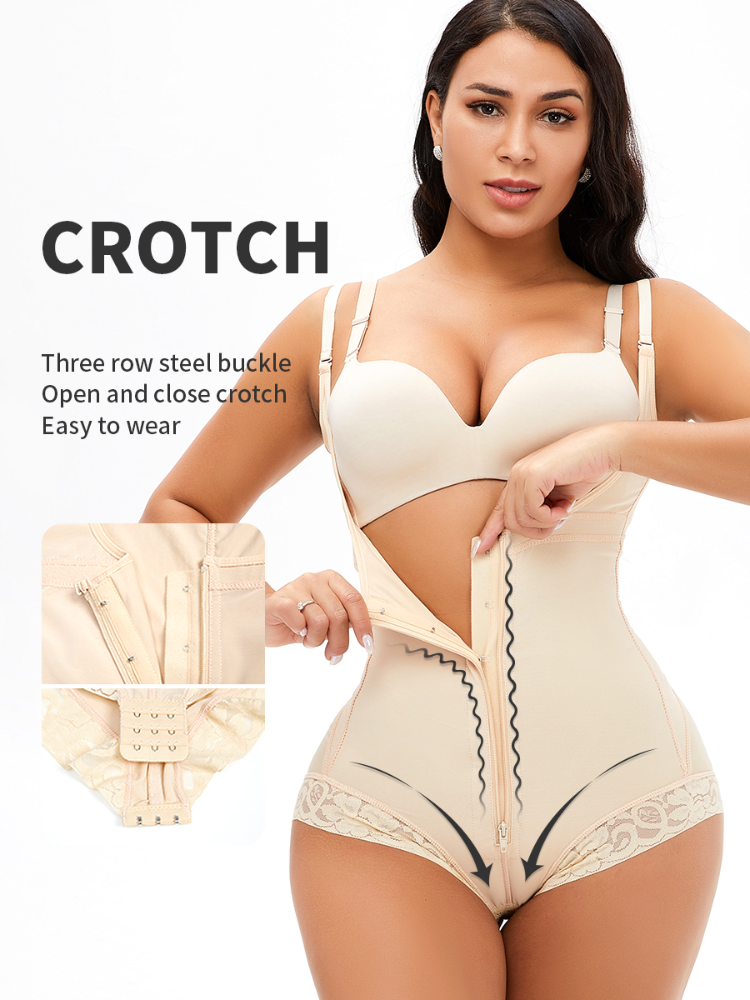 Wholesale Full Body Shaper Zipper Open Crotch Lace Firm