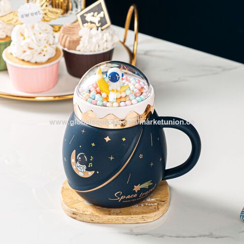 Hekki - Set: Space Themed Ceramic Mug + Lid + Astronaut Spoon