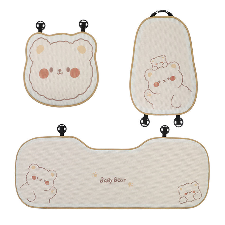 New Cartoon Bear Car Seat Cushion Pad Cellular Seat Covers Four Season  Universal Breathable Anti Slip Ice Silk Auto Cushion Set