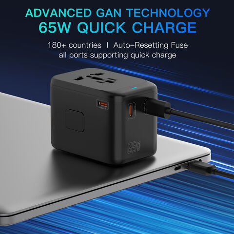 Adaptador De Viaje Universal Internacional Gan De 65 W, Enchufe