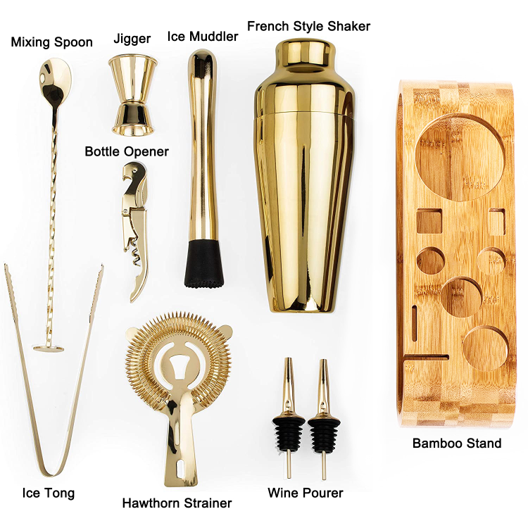 HEARTH & HARBOR 8 Piece Gold Stainless Steel Bartender Kit, Bar Cocktail Shaker Set, 24 Oz. Shaker, Book, Muddler, Jigger And Strainer JT BS 8 GD - View #10