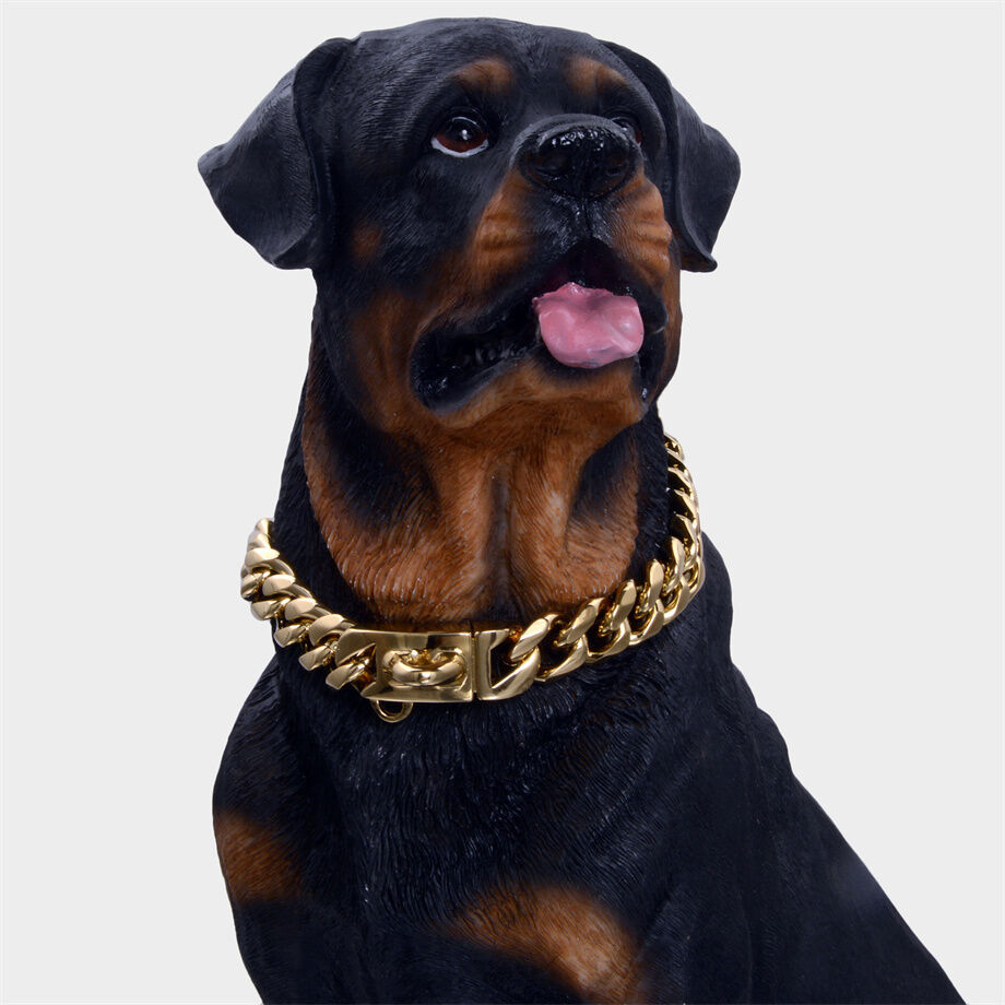 18K Gold Chain Dog Collar 30MM Cuban Link Stainless Steel Metal Show  Necklace