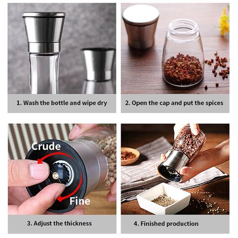 Adjustable Seasoning Shaker Glass Spice Jars 100ml Stainless Steel Lid Salt  Pepper Shaker Dispenser Refillable 