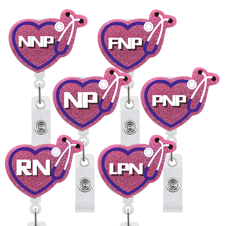 RTS: Heart Stethoscope Badge Reel, Custom Glitter Badge Reel, Nurse Badge Reel, Medical Badge Reel, Retractable Badge Reel, Rn Badge Reel