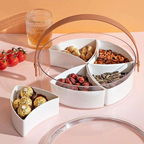 11-inch Vacuum Divided Snack Tray With Lid - 5 Removable Trays For Nuts, Fruits & Snacks