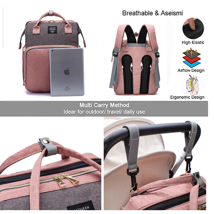 Mami Backpack Waterproof Travel Mami Diaper Bag Backpack Foldable Baby Bed Mommy ...