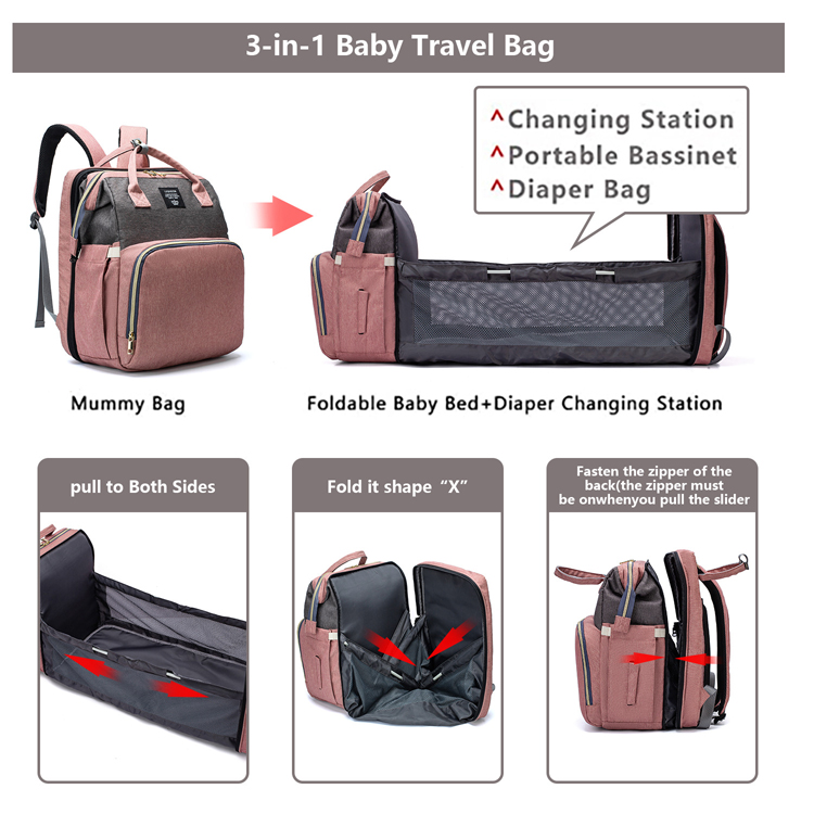 Mami Backpack Waterproof Travel Mami Diaper Bag Backpack Foldable Baby Bed Mommy ...