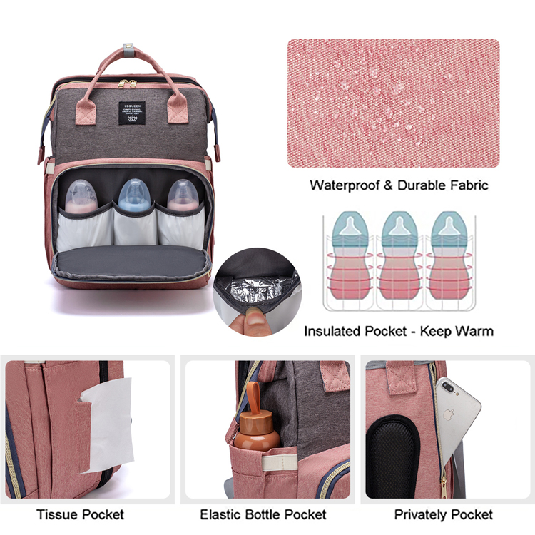 Mami Backpack Waterproof Travel Mami Diaper Bag Backpack Foldable Baby Bed Mommy ...
