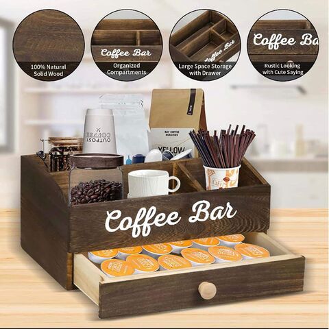 Coffee Bar Wooden Coffee Pod Drawer Keurig Stand With Storage