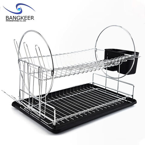 1pc Kitchen Storage Shelf, Aluminum Dish Drying Rack, Single Tier  Drainboard, Multifunctional Tableware Holder, Black