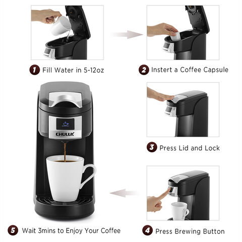 Chulux Small Coffee Maker Single Serve, Travel One Cup Pod Coffee Maker for K Cup and Ground Coffee, Coffee Machine with 5 to 12oz Brew Sizes, Black