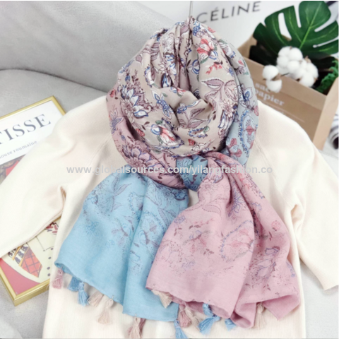 Grey Pink Butterfly Women 100% Silk Scarf Shawl Spring Fall