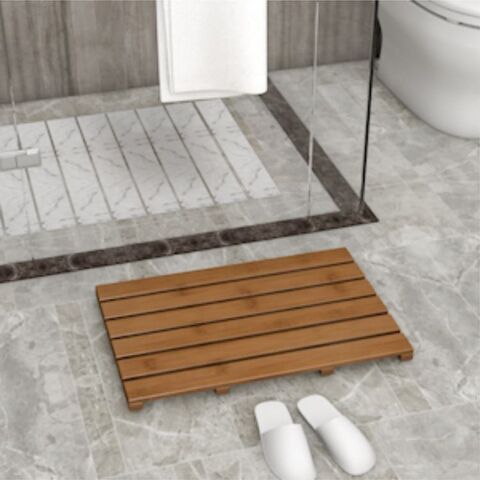 Teak Wood Bath Mat, Wooden Shower Mat for Bathroom, 24 X 16 Inch Non Slip  Wood F