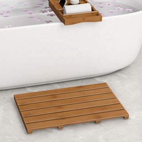 Teak Wood Bath Mat, Wooden Shower Mat for Bathroom, 24 X 16 Inch