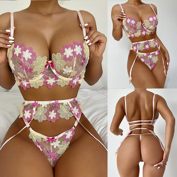 Bulk Buy China Wholesale 2023 High Quality Embroidery Flower Sexy Lingerie  Donna See Through 3 Piece Exotic Lingerie Sets Womens Sexy Underwear Femme  $5.12 from Xiamen Yishun Tech Co., Ltd.