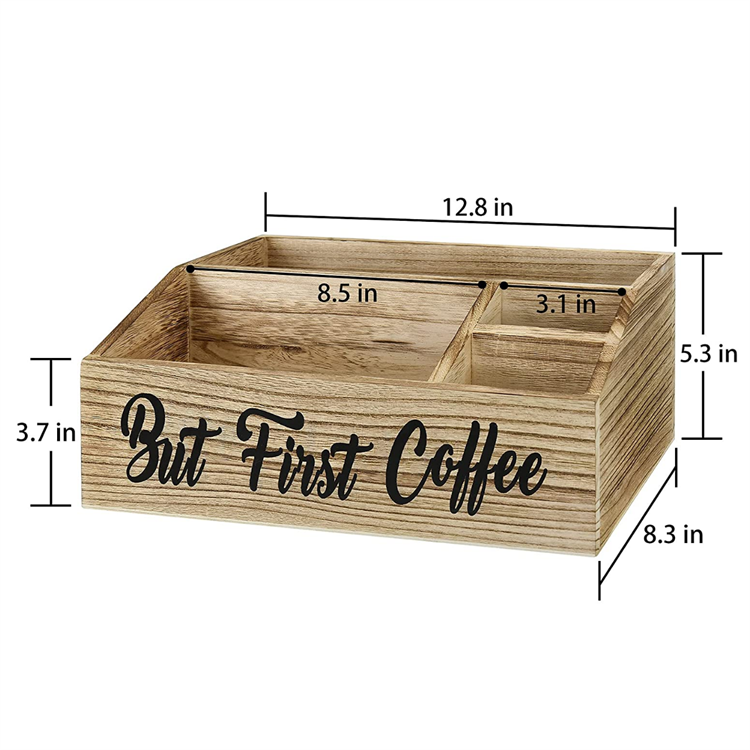 Soaoo Christmas Coffee Station Organizer – Wooden Storage Box With Handle, 4 Compartments