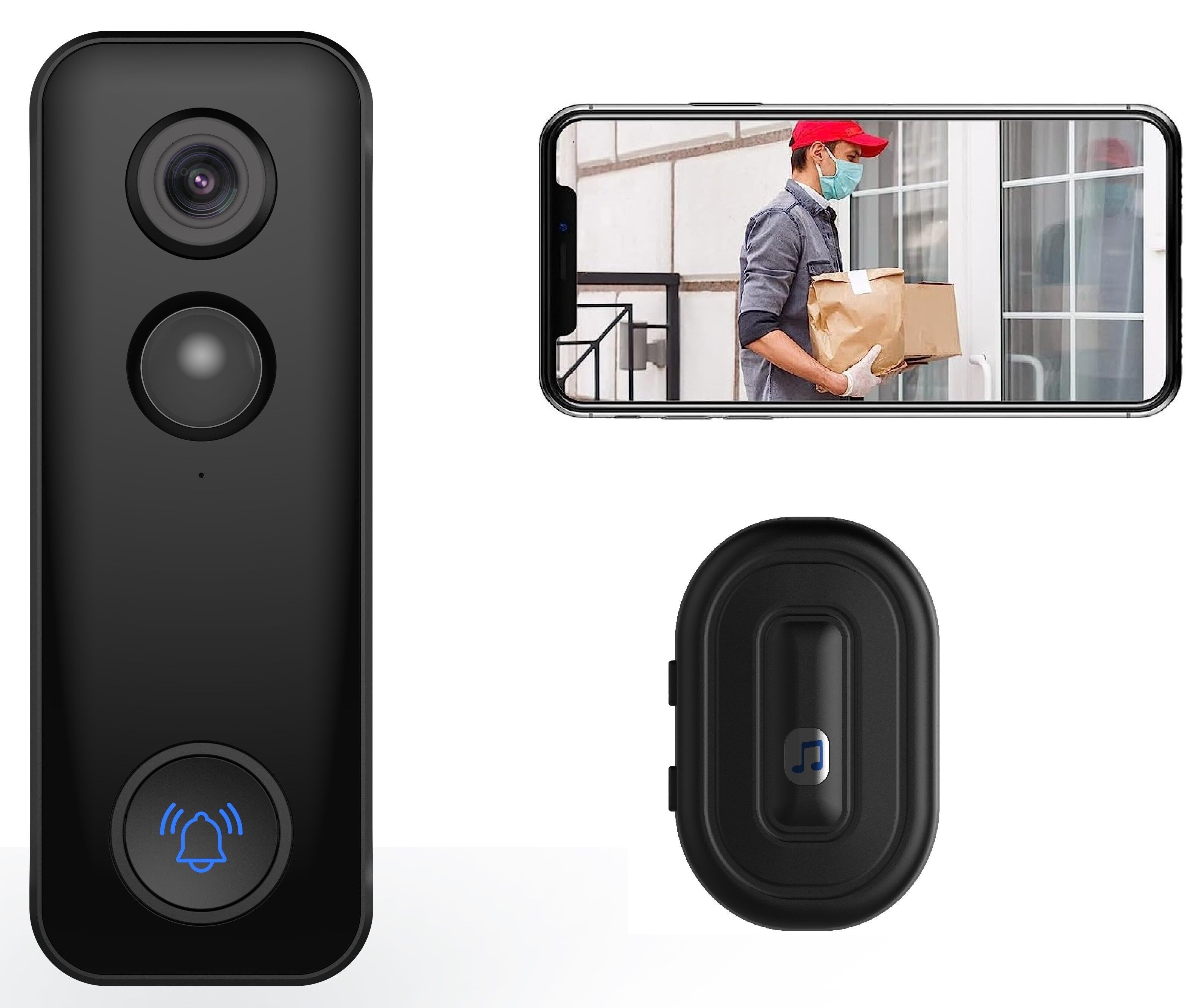 Sonnette vidéo sans fil, la sonnette intelligente compatible Alexa  fonctionne avec Google Assistant, se connecte sans fil à la sonnette Caméra  1080p avec batterie, audio bidirectionnel, PIR et vision