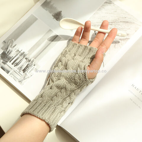 Guantes largos de punto sin dedos de las mujeres de invierno pantalla  táctil brazo codo mitones guantes