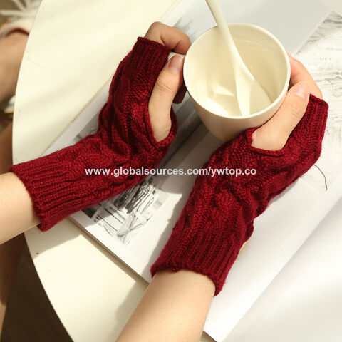 Guantes de punto sin dedos para mujer, guantes térmicos de lana con texto  en inglés