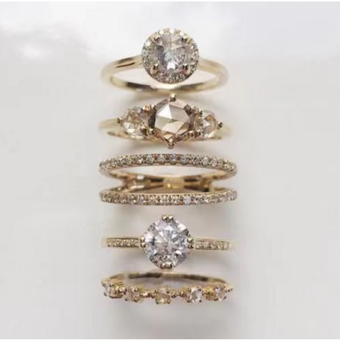 Conjunto De Anillo De Boda De Circón De Cristal Para Mujer