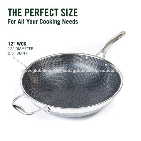 12 Inch Hybrid Stainless Steel Griddle Non Stick Fry Pan with Stay-Cool  Handle