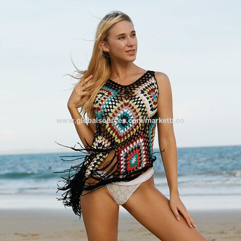 Women Sexy Beach Dress Crochet Fishing Net Design Bikini Swimwear Cover-up  Skirt