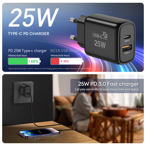 فينا بالجملة PD 25 واط شاحن كابل نوع C PD شواحن جدارية سريعة USB C نوع C محول شاحن شحن سريع لسامسونج للايفون