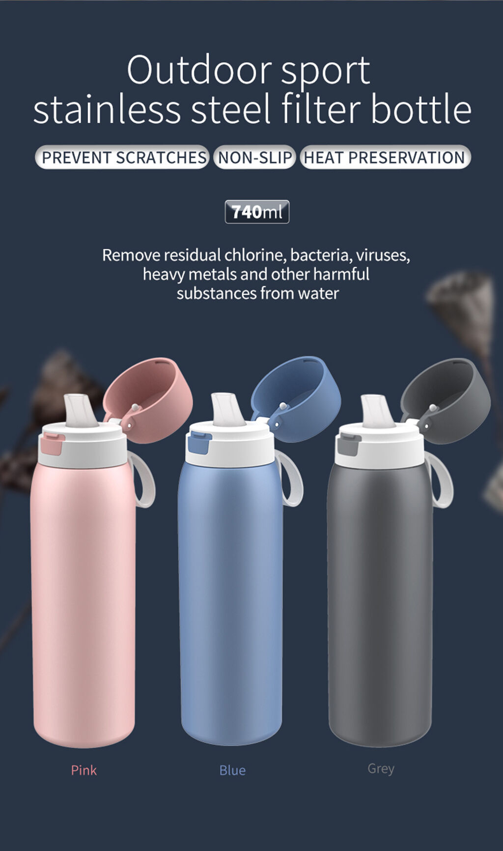 Buy Wholesale China Stainless Steel Duckbill Filter Water Bottle 740ml