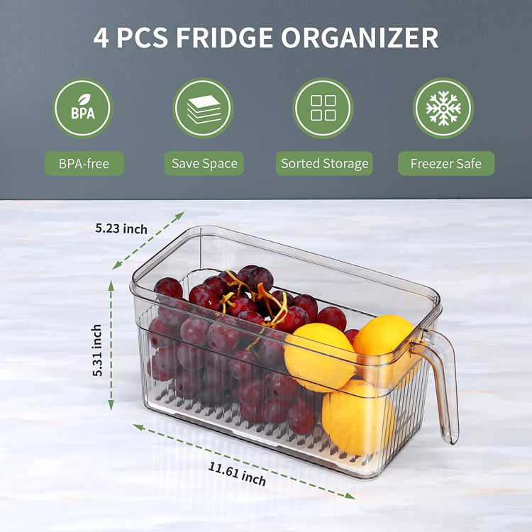 Fridge Organizer with Freshness Timer Lid, Stackable Refrigerator Organizer  Bins with Front Handle and Drain Tray, BPA-Free Clear Plastic Food Storage  Bins - China Fridge Storage Box and Fridge Storage Container price